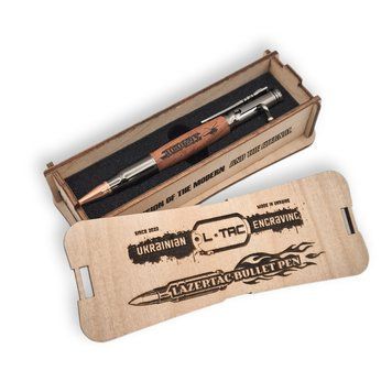 Розкішна металева ручка-патрон LazerTAC Bullet Pen з гравіюванням "10.06.93" Кулькова Автоматична Графіт/Дерево Чорний стержень (147201) + Фірмове пакування 147201 фото