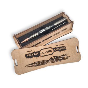 Розкішна металева ручка-патрон LazerTAC Bullet Pen з гравіюванням "ІІТС" Кулькова Автоматична Графіт/Чорний Чорний стержень (147701) + Фірмове пакування 147701 фото