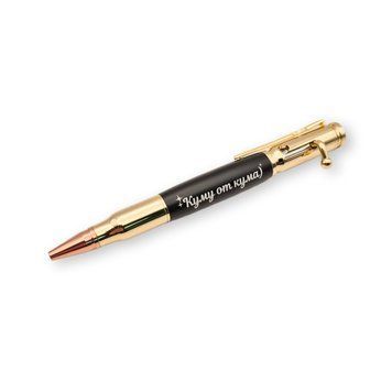 Роскошная металлическая ручка-патрон LazerTAC Bullet Pen с гравировкой "Куму от кума" Шариковая Автоматическая Золото/Черный Черный стержень (146801) + Фирменная упаковка 146801 фото