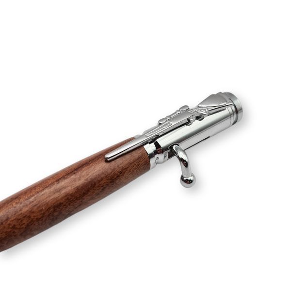 Розкішна металева ручка-патрон LazerTAC Bullet Pen з індивідуальним гравіюванням Кулькова Автоматична Хром/Дерево Чорний стержень (253501) + Фірмове пакування "Армійський ящик" 253501 фото