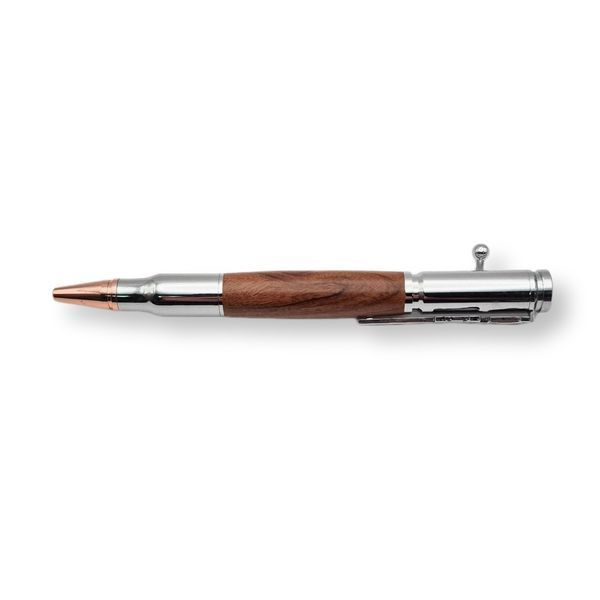 Розкішна металева ручка-патрон LazerTAC Bullet Pen з індивідуальним гравіюванням Кулькова Автоматична Хром/Дерево Чорний стержень (253501) + Фірмове пакування "Армійський ящик" 253501 фото