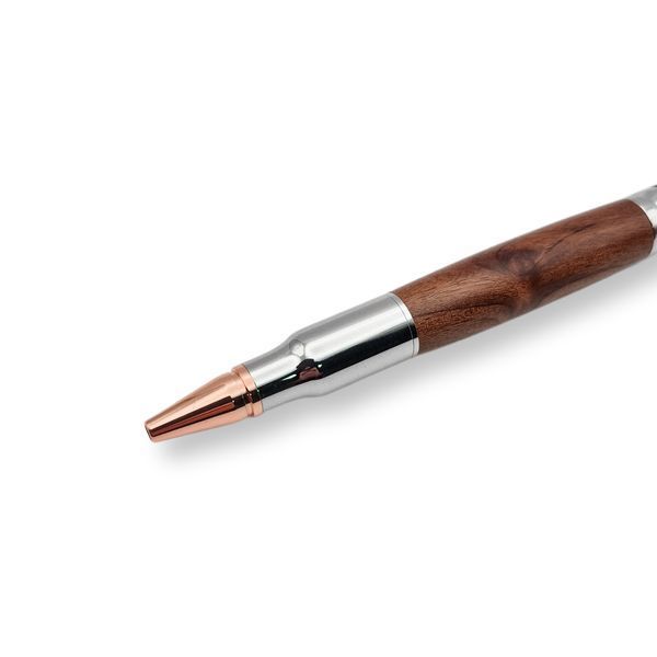 Розкішна металева ручка-патрон LazerTAC Bullet Pen з індивідуальним гравіюванням Кулькова Автоматична Хром/Дерево Чорний стержень (253501) + Фірмове пакування "Армійський ящик" 253501 фото