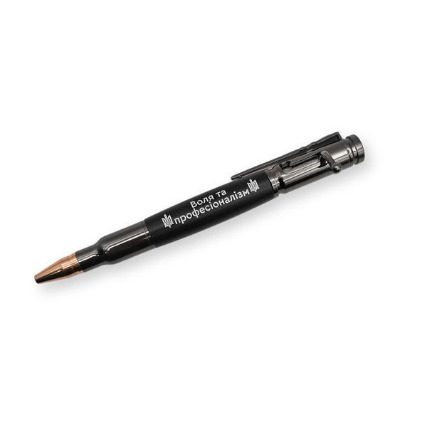 Розкішна металева ручка-патрон LazerTAC Bullet Pen з гравіюванням Воля та професіоналізм Кулькова Автоматична Графіт/Чорний Чорний стержень + Фірмове пакування (225101) 225101 фото
