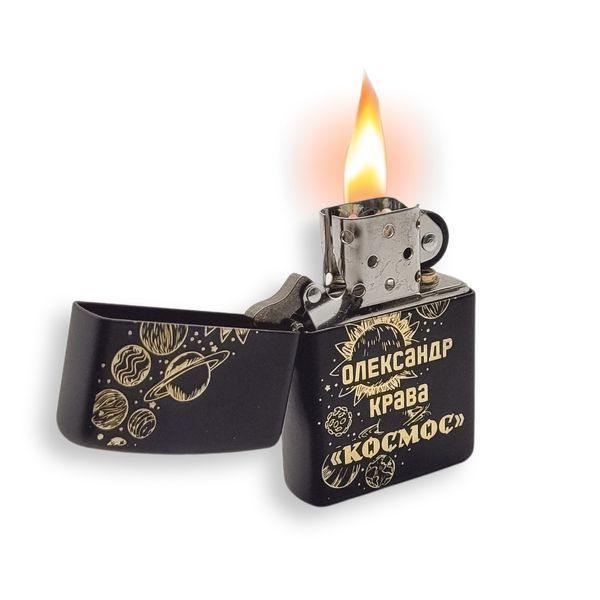 Чорна бензинова запальничка Zippo з лазерним гравіюванням Космос LazerTAC Zippo 218 Regular Black Matte (128701) 128701 фото