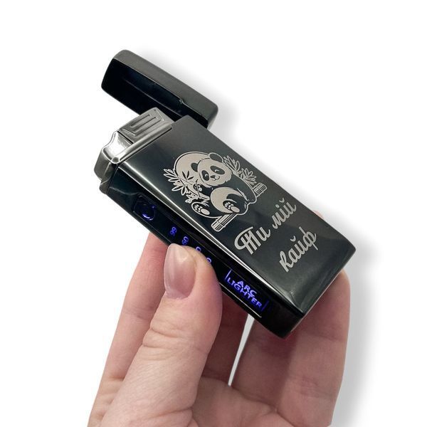 Електрична USB запальничка металева з газом з гравіюванням Ти мій кайф TURBO LazerTAC Чорна (190201) 190201 фото