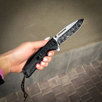 Тактический складной нож с гравировкой Котят LazerTAC Grand Way Складной Черный (253801) 253801 фото