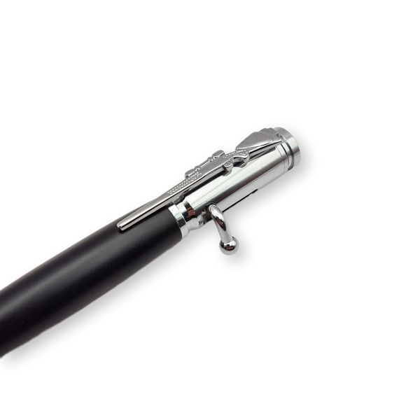 Розкішна металева ручка-патрон LazerTAC Bullet Pen з індивідуальним гравіюванням Кулькова Автоматична Хром/Чорний Чорний стержень (253201) Фірмове пакування "Армійський ящик" 253201 фото