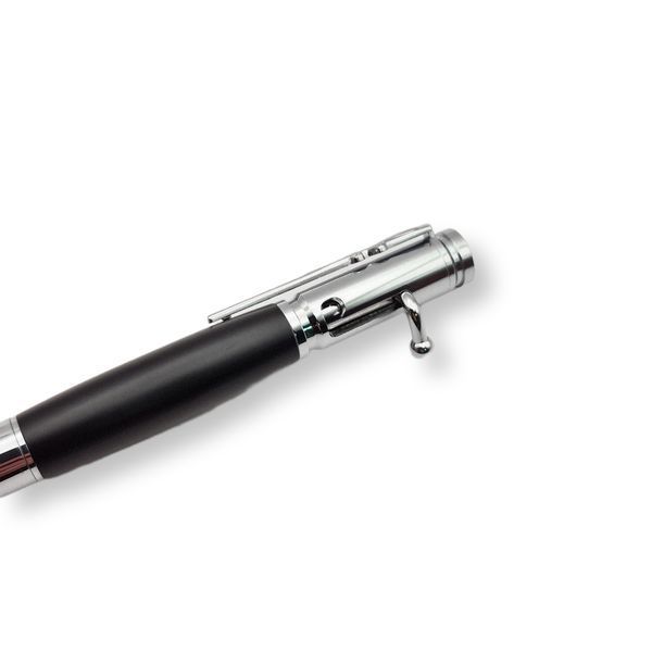 Розкішна металева ручка-патрон LazerTAC Bullet Pen з індивідуальним гравіюванням Кулькова Автоматична Хром/Чорний Чорний стержень (253201) Фірмове пакування "Армійський ящик" 253201 фото