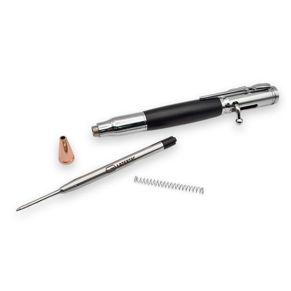 Розкішна металева ручка-патрон LazerTAC Bullet Pen з індивідуальним гравіюванням Кулькова Автоматична Хром/Чорний Чорний стержень (253201) Фірмове пакування "Армійський ящик" 253201 фото