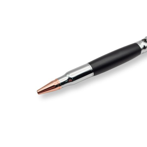 Розкішна металева ручка-патрон LazerTAC Bullet Pen з індивідуальним гравіюванням Кулькова Автоматична Хром/Чорний Чорний стержень (253201) Фірмове пакування "Армійський ящик" 253201 фото
