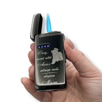 Электрическая USB-зажигалка металлическая с газом и гравировкой "Сын, пусть твой Ангел всегда тебя охраняет" 33568 LazerTAC Черная (194601) 194601 фото