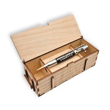 Розкішна металева ручка-патрон LazerTAC Bullet Pen з індивідуальним гравіюванням Кулькова Автоматична Хром/Чорний Чорний стержень (144801) + Фірмове пакування "Армійський ящик" 144801 фото