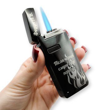 Електрична USB запальничка металева з газом з гравіюванням "Після чорної смуги буде перекур" 33568 LazerTAC Чорна (220801) 220801 фото