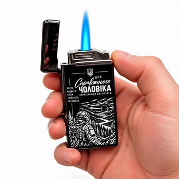 Електрична USB запальничка металева з газом з гравіюванням Для справжнього чоловіка TURBO LazerTAC Чорна (239901) 239901 фото