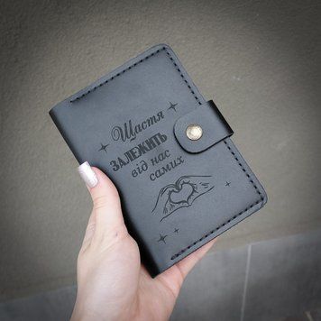 Портмоне DeLuxe з гравіюванням "Щастя залежить від нас самих" ручної роботи з натуральної італійської шкіри LazerTAC Чорний (206301) 206301 фото