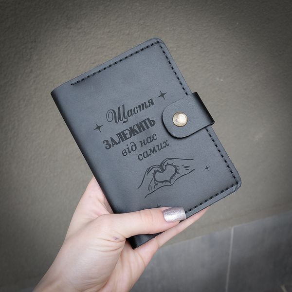 Портмоне DeLuxe з гравіюванням "Щастя залежить від нас самих" ручної роботи з натуральної італійської шкіри LazerTAC Чорний (206301) 206301 фото