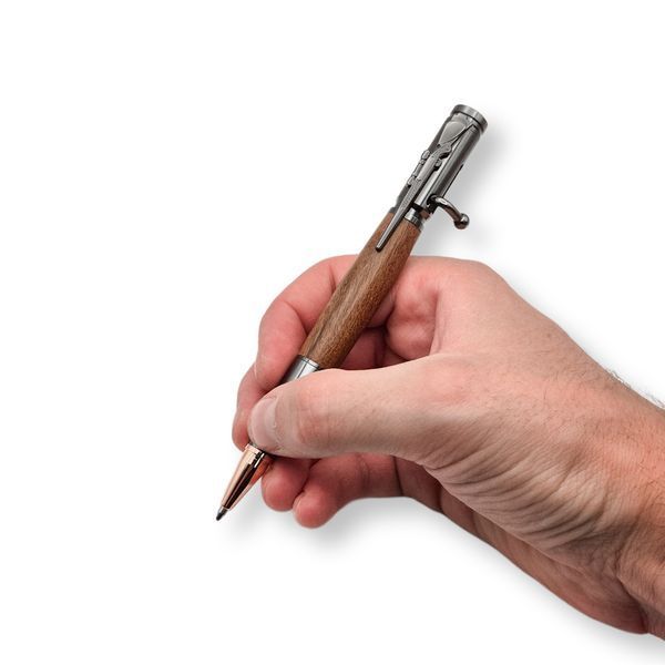 Роскошная металлическая ручка-патрон LazerTAC Bullet Pen с индивидуальной гравировкой Шариковая Автоматическая Графит/Дерево Черный стержень (253601) + Фирменная упаковка &laquo;Армейский ящик&raquo; 253601 фото