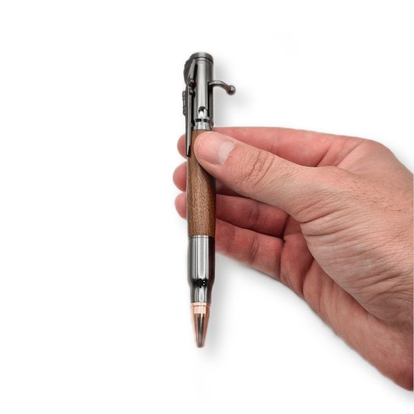 Роскошная металлическая ручка-патрон LazerTAC Bullet Pen с индивидуальной гравировкой Шариковая Автоматическая Графит/Дерево Черный стержень (253601) + Фирменная упаковка &laquo;Армейский ящик&raquo; 253601 фото