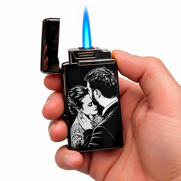Электрическая USB зажигалка металлическая с газом с гравировкой Вашей фотографии TURBO LazerTAC Черная (228601) 228601 фото