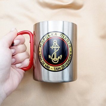 Термокружка 400 мл з карабіном та кольоровим термодруком "Морська піхота" (червоний) арт.88601 88601 фото