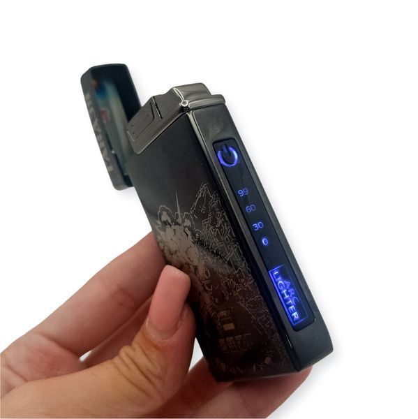 Електрична USB запальничка металева з газом з гравіюванням "Гандзя" TURBO LazerTAC Чорна (214301) 214301 фото