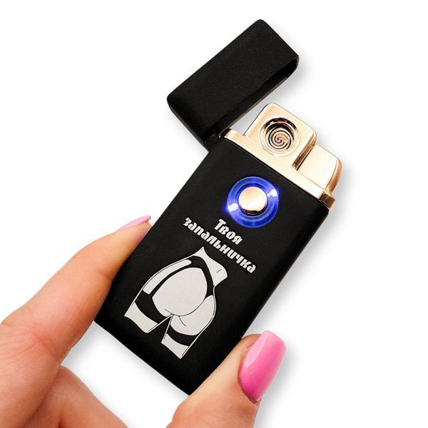 Електрична USB запальничка металева з газом з гравіюванням Твоя запальничка POWER LazerTAC Чорна (151701) 151701 фото
