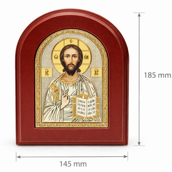 Икона Иисуса Христа Вседержителя (Пантократора) Серебренная на деревянной основе 185х145 мм Ювелирная студия SVP арт.164101 (Ar4-01) 164101 фото