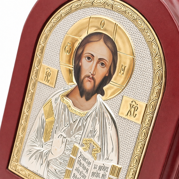 Икона Иисуса Христа Вседержителя (Пантократора) Серебренная на деревянной основе 185х145 мм Ювелирная студия SVP арт.164101 (Ar4-01) 164101 фото