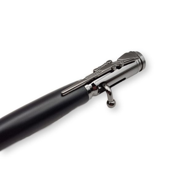 Розкішна металева ручка-патрон LazerTAC Bullet Pen з гравіюванням "Іди до кінця" Кулькова Автоматична Графіт/Чорний Чорний стержень (140101) + Фірмове пакування "Армійський ящик" 140101 фото