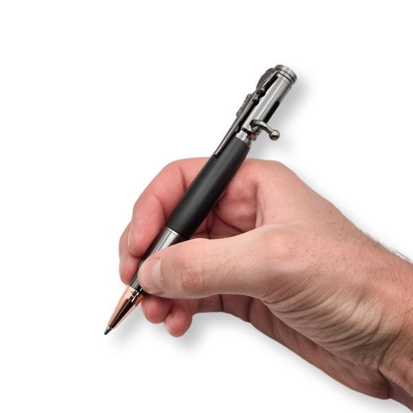 Розкішна металева ручка-патрон LazerTAC Bullet Pen з гравіюванням "Іди до кінця" Кулькова Автоматична Графіт/Чорний Чорний стержень (140101) + Фірмове пакування "Армійський ящик" 140101 фото