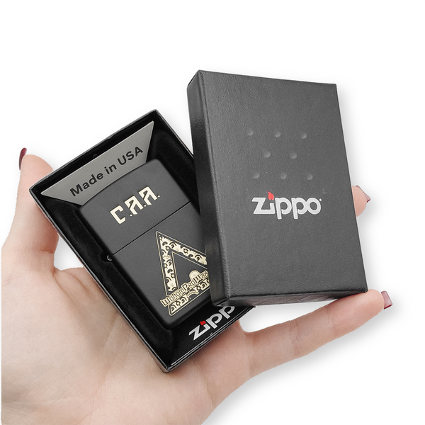 Чорна бензинова запальничка Zippo з лазерним гравіюванням С.А.А. LazerTAC Zippo 218 Regular Black Matte (230901) 230901 фото