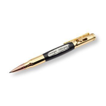 Роскошная металлическая ручка-патрон LazerTAC Bullet Pen с гравировкой "Сегодня - твой день" Шариковая Автоматическая Золото/Черный Черный стержень (142701) + Фирменная упаковка 142701 фото