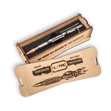 Розкішна металева ручка-патрон LazerTAC Bullet Pen з гравіюванням "Все найкраще ще тільки попереду" Кулькова Автоматична Графіт/Чорний Чорний стержень (146601) + Фірмове пакування 146601 фото