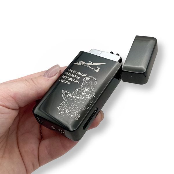 Електрична USB запальничка металева з газом з індивідуальним гравіюванням 33782 LazerTAC Чорна (194301) 194301 фото