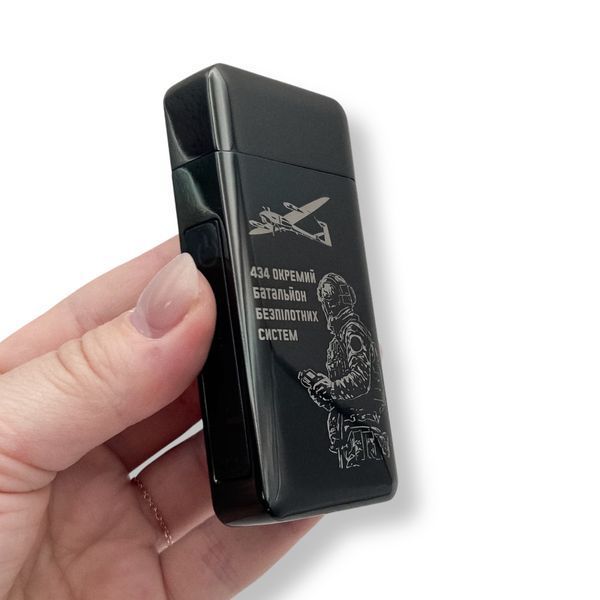 Електрична USB запальничка металева з газом з індивідуальним гравіюванням 33782 LazerTAC Чорна (194301) 194301 фото