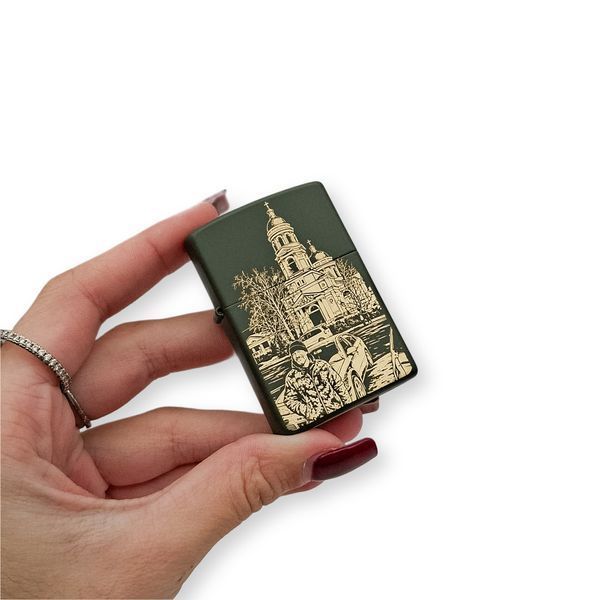 Бензинова запальничка Zippo з лазерним гравіюванням Вашої фотографії LazerTAC ZIPPO 221 REG GREEN MATTE (227201) 227201 фото