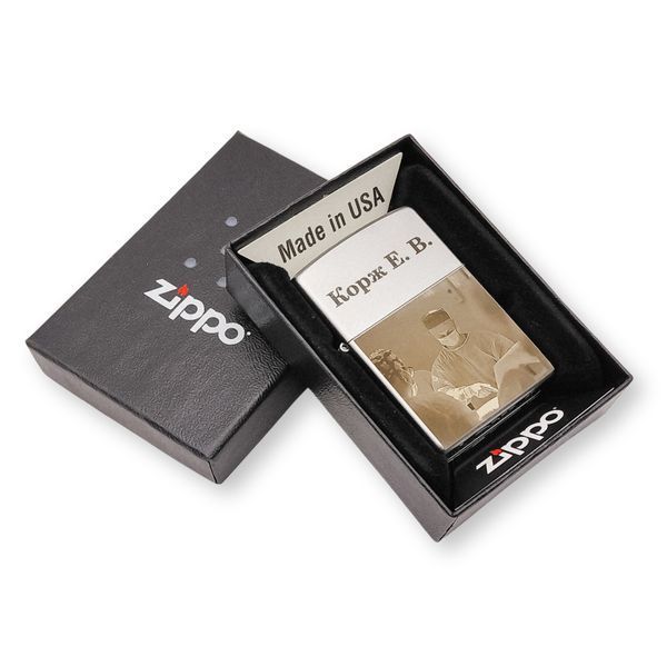 Бензиновая зажигалка Zippo с лазерной гравировкой вашей фотографии LazerTAC ZIPPO 205 REG SATIN CHROME (160101) 160101 фото