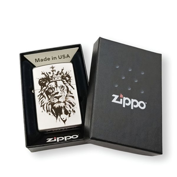 Бензинова запальничка Zippo з гравіюванням Лева LazerTAC ZIPPO 205 REG SATIN CHROME (222701) 222701 фото