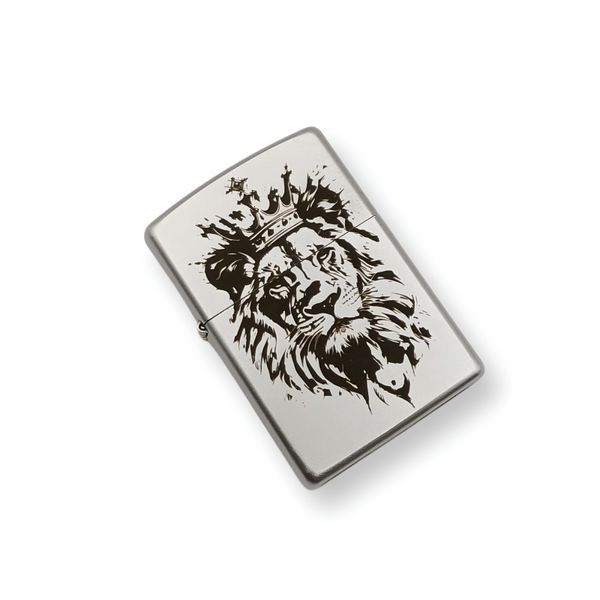 Бензинова запальничка Zippo з гравіюванням Лева LazerTAC ZIPPO 205 REG SATIN CHROME (222701) 222701 фото