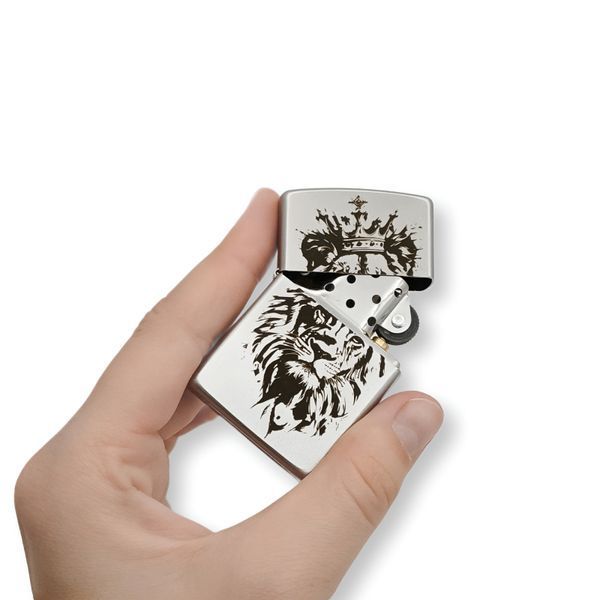 Бензинова запальничка Zippo з гравіюванням Лева LazerTAC ZIPPO 205 REG SATIN CHROME (222701) 222701 фото