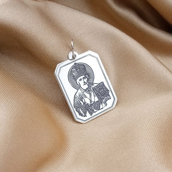 Срібна ікона Святий Миколай Чудотворець. Срібна ладанка Святий Миколай Чудотворець з молитвою Отче наш арт.57401 57401 фото
