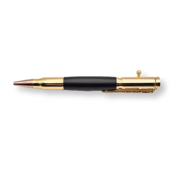 Роскошная металлическая ручка-патрон LazerTAC Bullet Pen с индивидуальной гравировкой Шариковая Автоматическая Золото/Черный Черный стержень (253401) + Фирменная упаковка &laquo;Армейский ящик&raquo; 253401 фото