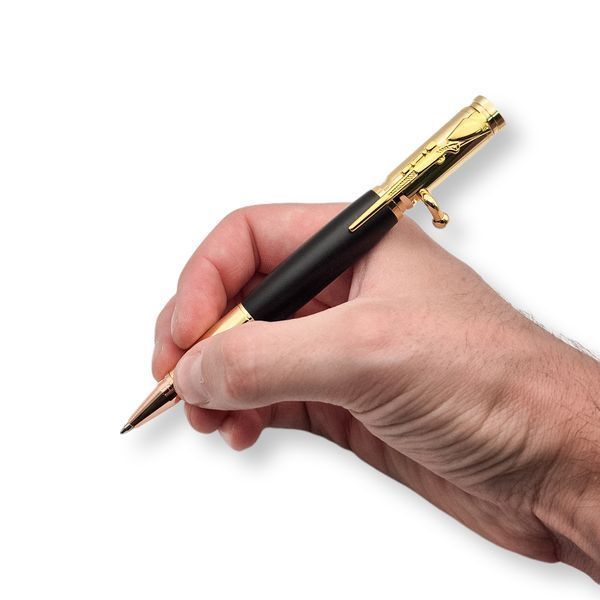 Роскошная металлическая ручка-патрон LazerTAC Bullet Pen с индивидуальной гравировкой Шариковая Автоматическая Золото/Черный Черный стержень (253401) + Фирменная упаковка &laquo;Армейский ящик&raquo; 253401 фото