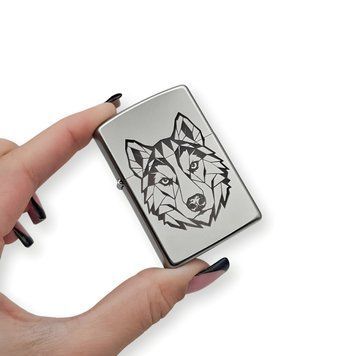 Бензинова запальничка Zippo з гравіюванням Вовка LazerTAC ZIPPO 205 REG SATIN CHROME (229501) 229501 фото