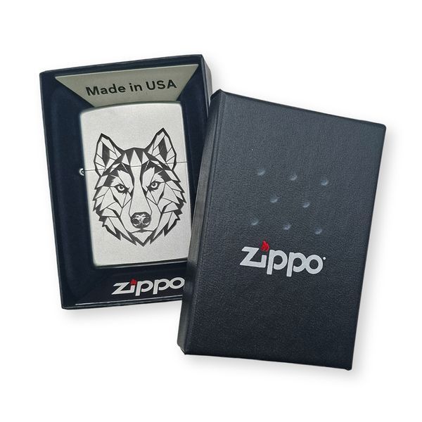 Бензинова запальничка Zippo з гравіюванням Вовка LazerTAC ZIPPO 205 REG SATIN CHROME (229501) 229501 фото