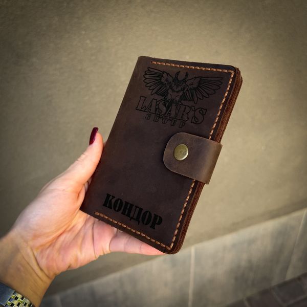 Портмоне DeLuxe с гравировкой "Кондор" ручной работы из натуральной итальянской кожи LazerTAC Коньячный (213401) 213401 фото
