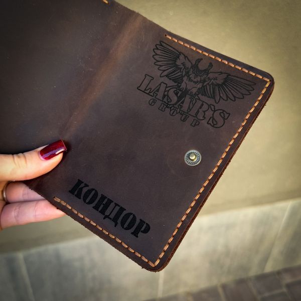 Портмоне DeLuxe с гравировкой "Кондор" ручной работы из натуральной итальянской кожи LazerTAC Коньячный (213401) 213401 фото