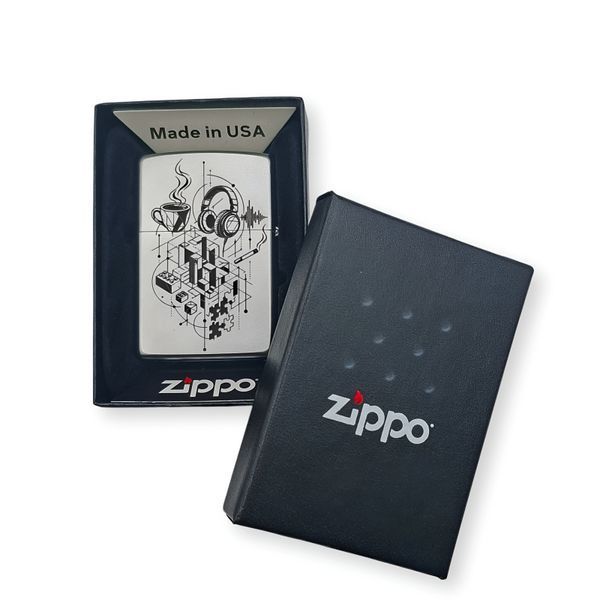 Бензинова запальничка Zippo з індивідуальним гравіюванням LazerTAC ZIPPO 205 REG SATIN CHROME (229601) 229601 фото