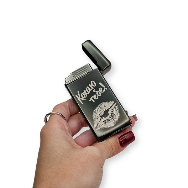 Электрическая USB зажигалка металлическая с газом с гравировкой Люблю тебя! TURBO LazerTAC Черная (214401) 214401 фото