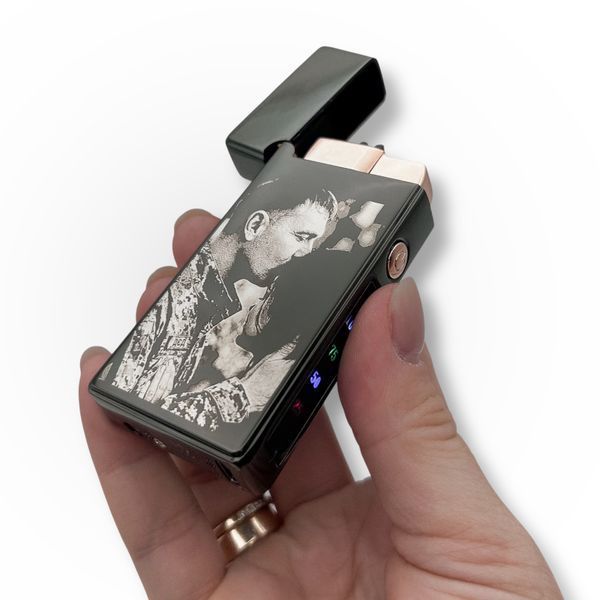 Електрична USB+газ запальничка металева з гравіюванням Вашої фотографії 33645 LazerTAC Чорна (193501) 193501 фото